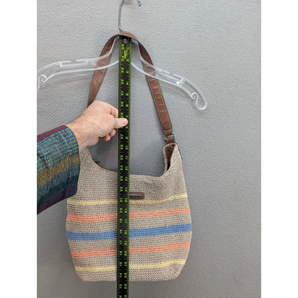 Vtg Jaclyn Smith Crochet Knit Shoulder Bag‎ Striped Hobo Purse Tan Multi 13x12